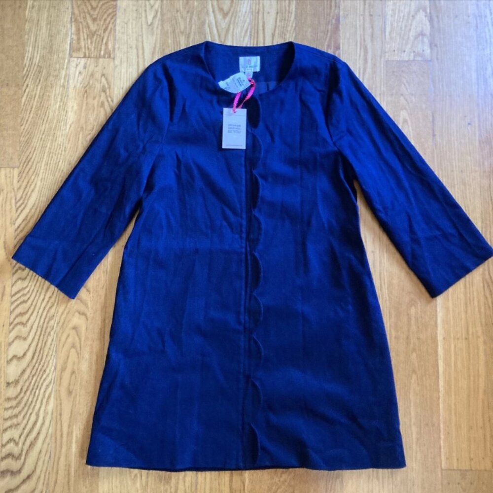 Julie Brown NYC Navy Blue Long Sleeve Zip Up Dress Jacket Womens Size 10 Pockets